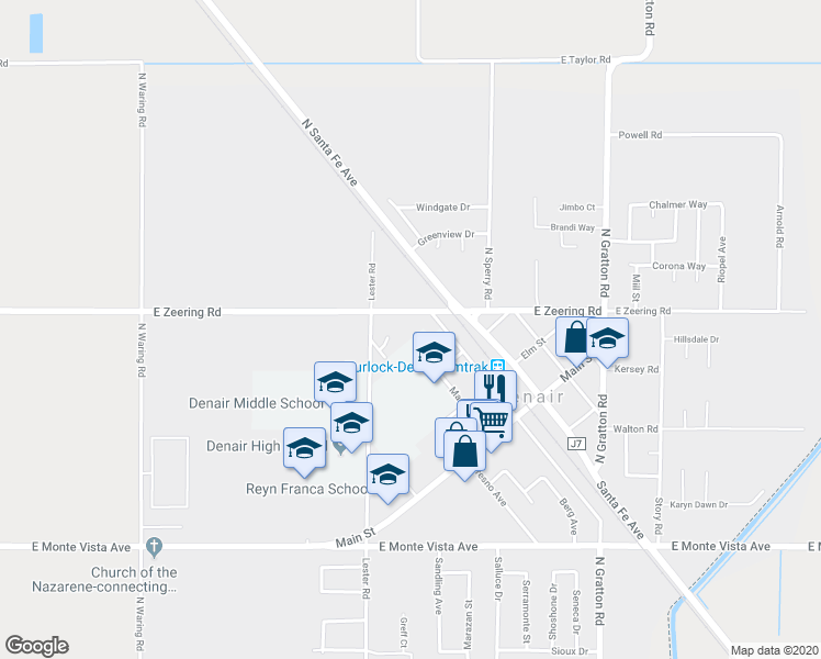 map of restaurants, bars, coffee shops, grocery stores, and more near 4140 East Zeering Road in Denair
