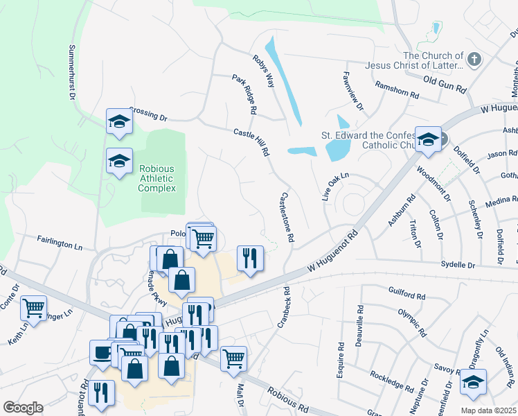 map of restaurants, bars, coffee shops, grocery stores, and more near 11301 Garden View Pointe in Midlothian