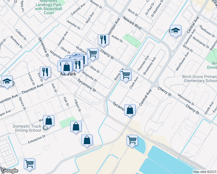 map of restaurants, bars, coffee shops, grocery stores, and more near 37282 Magnolia Street in Newark