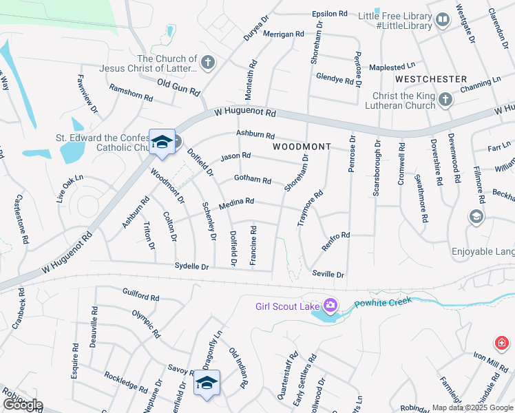 map of restaurants, bars, coffee shops, grocery stores, and more near 10425 Medina Road in Bon Air