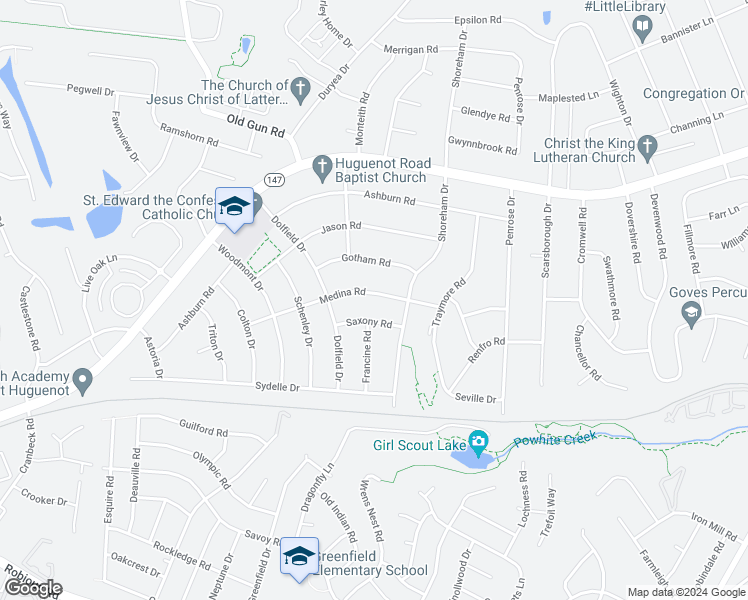 map of restaurants, bars, coffee shops, grocery stores, and more near 10425 Medina Road in Bon Air