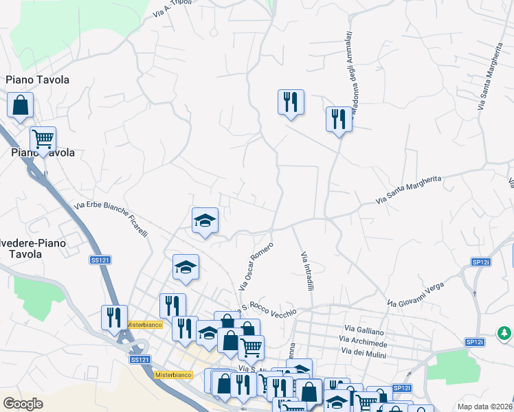 map of restaurants, bars, coffee shops, grocery stores, and more near 9 Via Santagati Famiglia in Città metropolitana di Catania