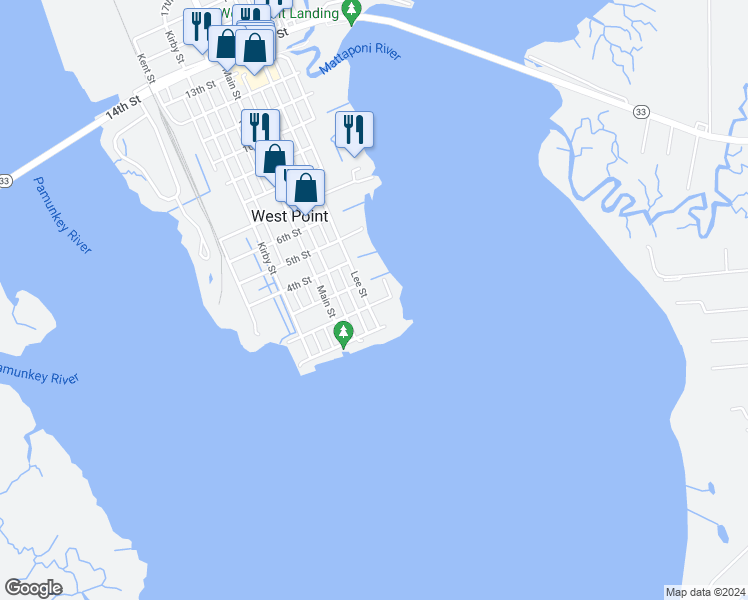 map of restaurants, bars, coffee shops, grocery stores, and more near 200 Lee Street in West Point