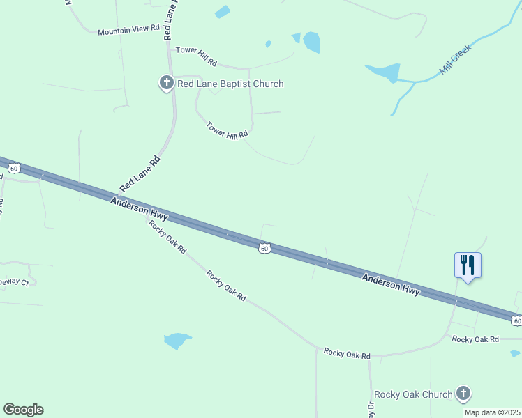 map of restaurants, bars, coffee shops, grocery stores, and more near 2838 Anderson Highway in Powhatan