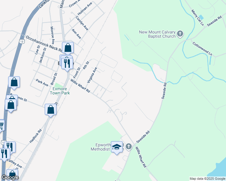 map of restaurants, bars, coffee shops, grocery stores, and more near 12309 Browne Avenue in Exmore
