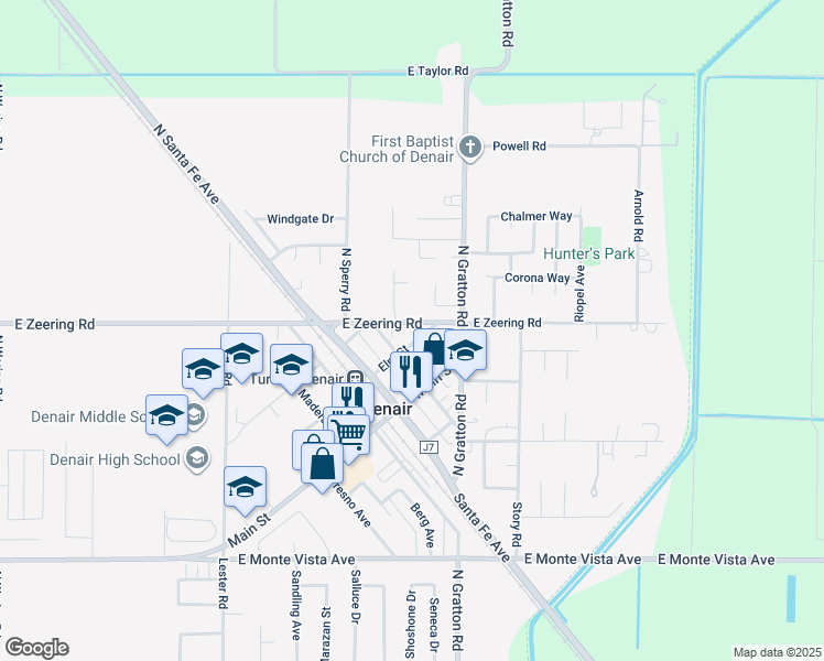map of restaurants, bars, coffee shops, grocery stores, and more near 3809 Alameda Avenue in Denair