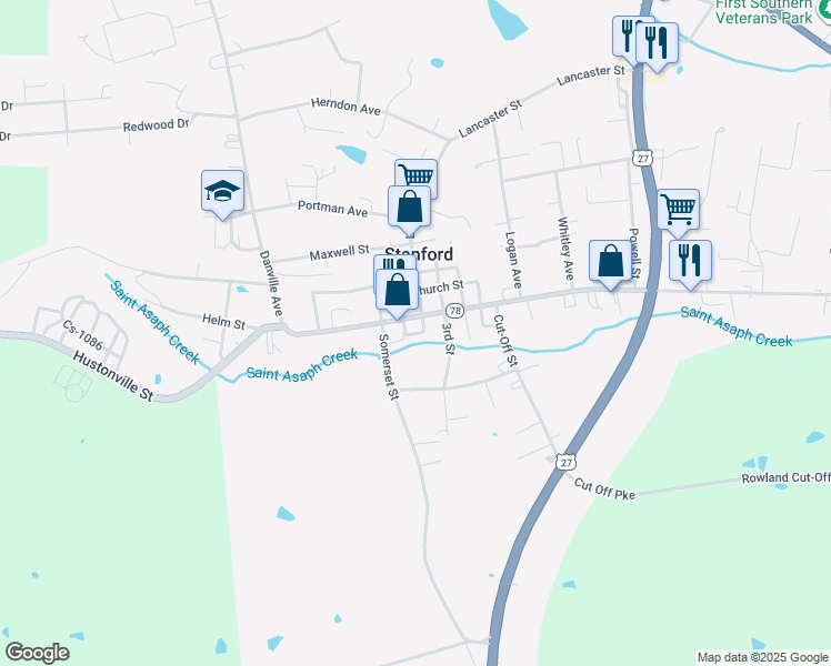 map of restaurants, bars, coffee shops, grocery stores, and more near Cs-1091 in Stanford