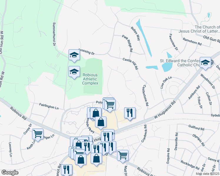 map of restaurants, bars, coffee shops, grocery stores, and more near 2705 Annakay Crossing in Midlothian