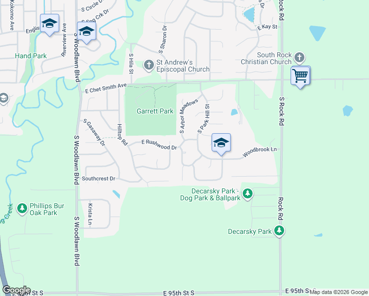 map of restaurants, bars, coffee shops, grocery stores, and more near 1414 South Arbor Meadows Place in Derby