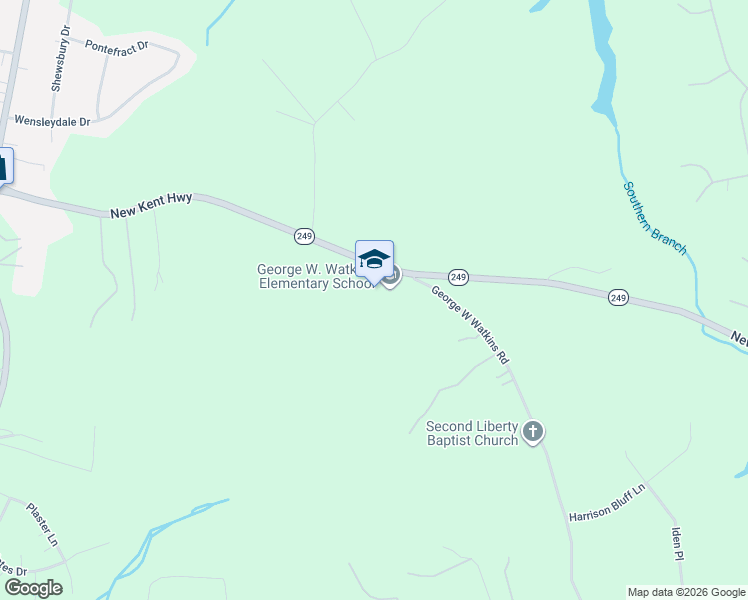 map of restaurants, bars, coffee shops, grocery stores, and more near 6501 New Kent Highway in New Kent