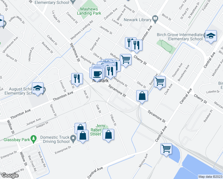 map of restaurants, bars, coffee shops, grocery stores, and more near 7303 Carter Avenue in Newark