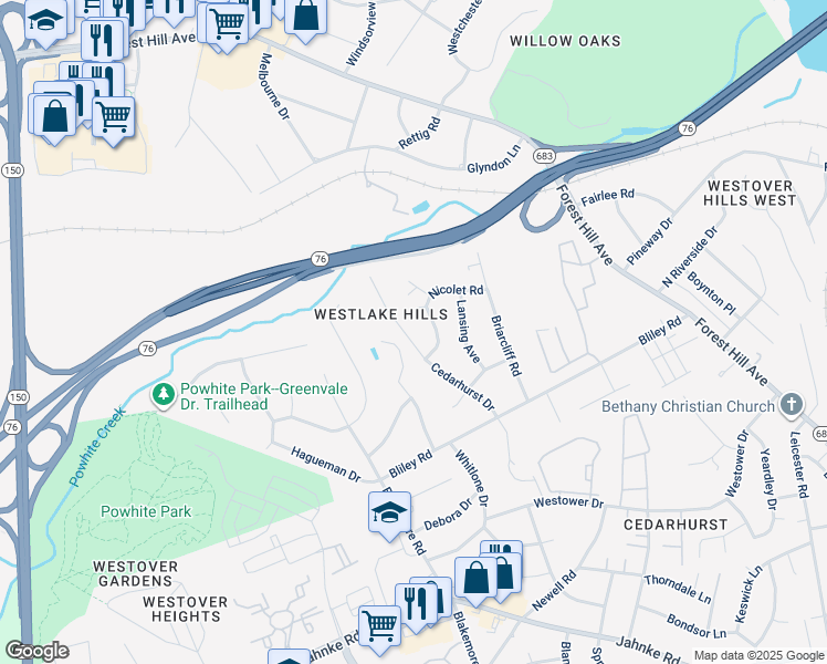 map of restaurants, bars, coffee shops, grocery stores, and more near 2021 Cedarhurst Drive in Richmond