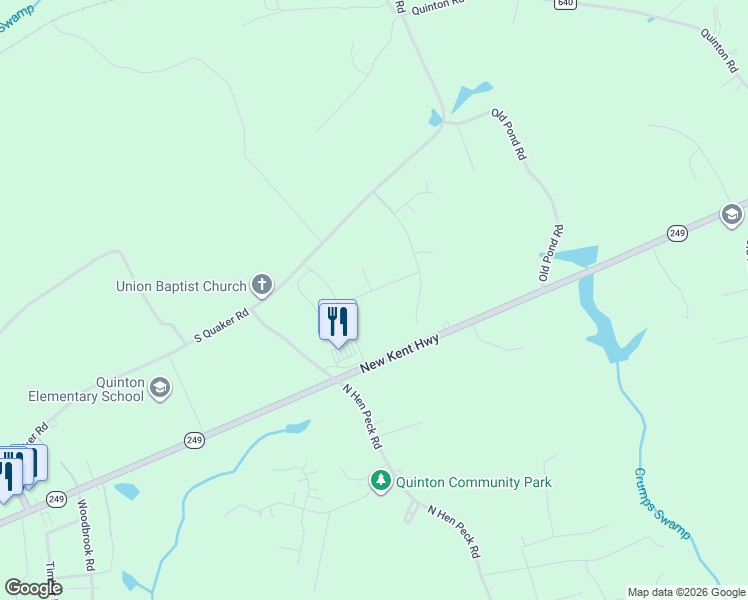 map of restaurants, bars, coffee shops, grocery stores, and more near Davis Glade Court in Quinton