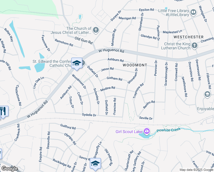 map of restaurants, bars, coffee shops, grocery stores, and more near 10456 Medina Road in Richmond