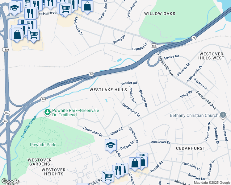 map of restaurants, bars, coffee shops, grocery stores, and more near 2031 Cedarhurst Drive in Richmond