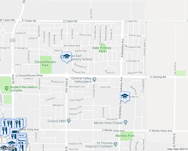 map of restaurants, bars, coffee shops, grocery stores, and more near 4001 Colorado Avenue in Turlock