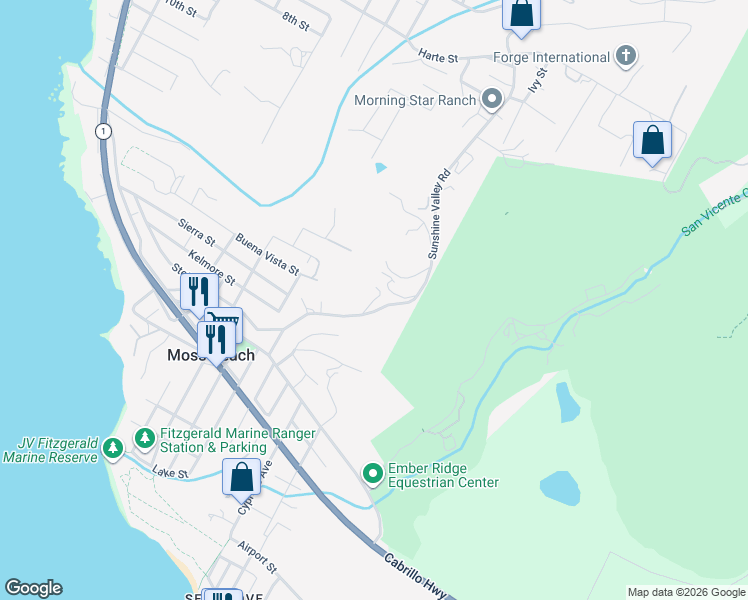 map of restaurants, bars, coffee shops, grocery stores, and more near 1720 Sunshine Valley Road in Moss Beach