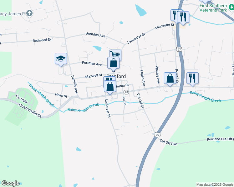 map of restaurants, bars, coffee shops, grocery stores, and more near Cs-1091 in Stanford