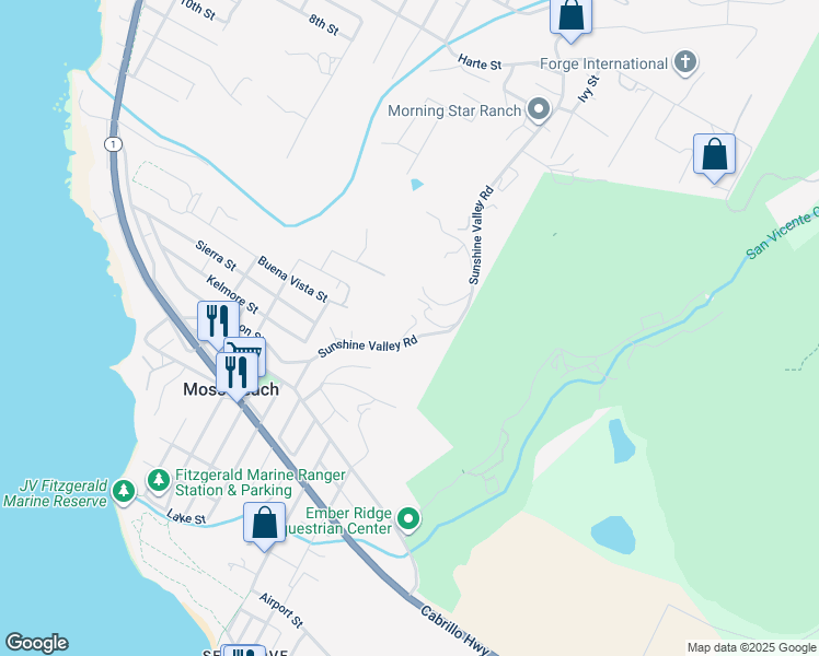 map of restaurants, bars, coffee shops, grocery stores, and more near 1790 Sunshine Valley Road in Moss Beach