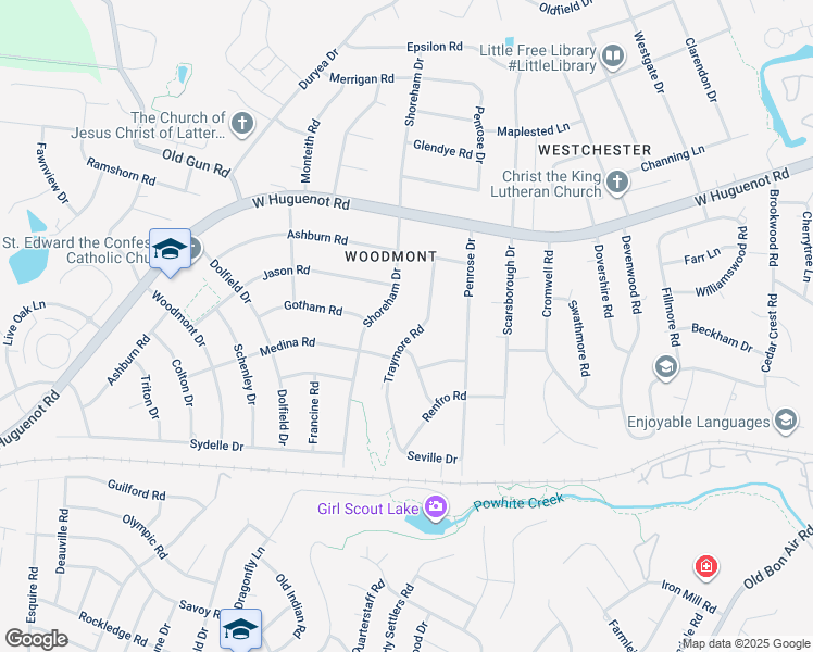 map of restaurants, bars, coffee shops, grocery stores, and more near 2530 Traymore Road in Richmond