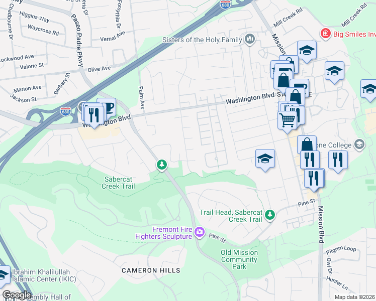 map of restaurants, bars, coffee shops, grocery stores, and more near 786 Alsion Court in Fremont