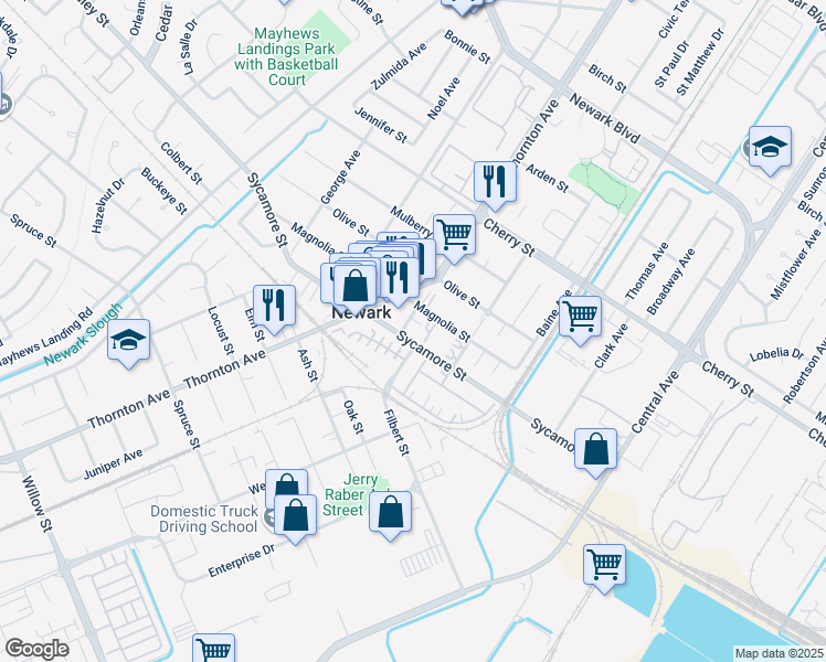 map of restaurants, bars, coffee shops, grocery stores, and more near 7163 Rich Avenue in Newark