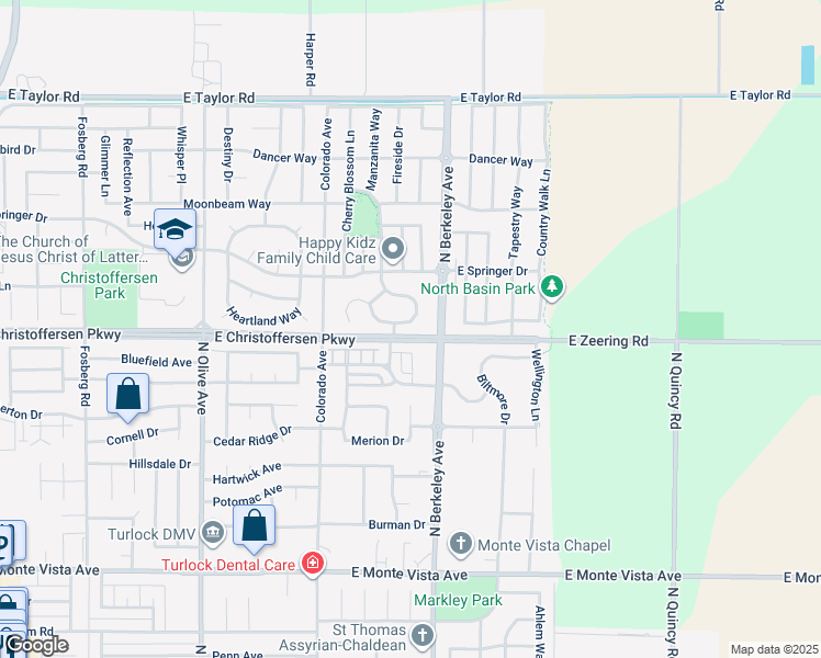 map of restaurants, bars, coffee shops, grocery stores, and more near 4090 Enclave Drive in Turlock