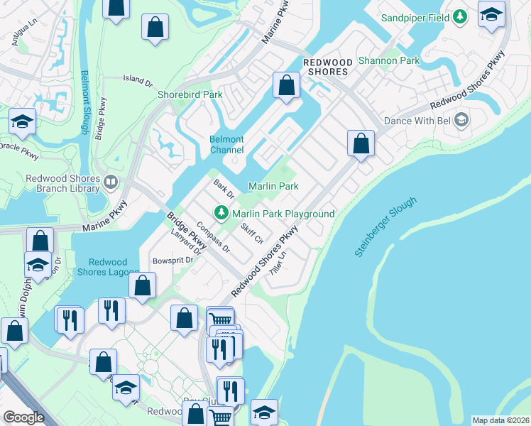 map of restaurants, bars, coffee shops, grocery stores, and more near 516 Cringle Drive in Redwood City