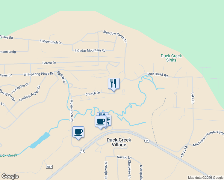 map of restaurants, bars, coffee shops, grocery stores, and more near 4045 Meadow View Lane in Duck Creek Village
