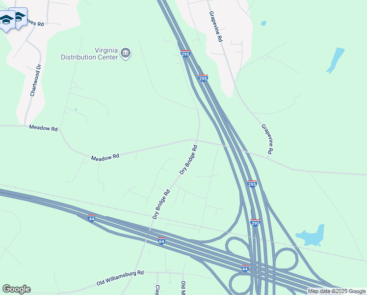 map of restaurants, bars, coffee shops, grocery stores, and more near 2435 Meadow Road in Sandston