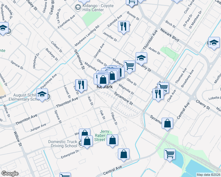 map of restaurants, bars, coffee shops, grocery stores, and more near 7163 Rich Avenue in Newark