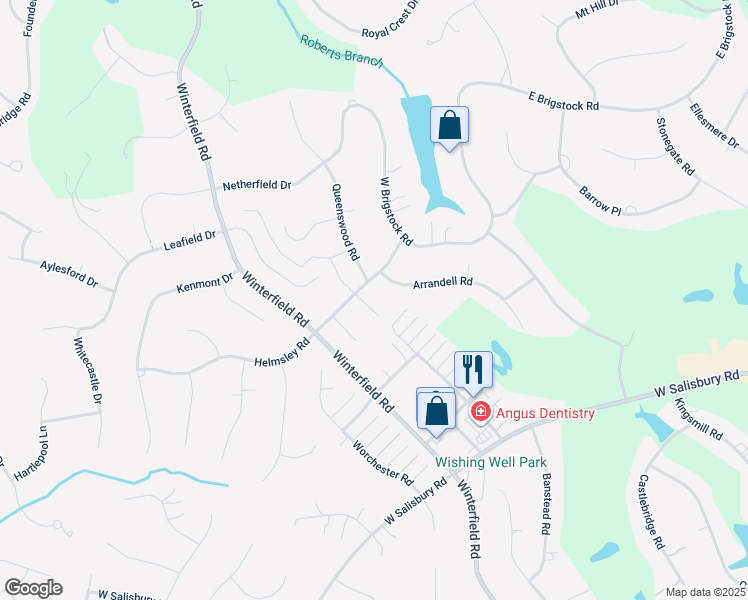 map of restaurants, bars, coffee shops, grocery stores, and more near 2604 Helmsley Court in Midlothian