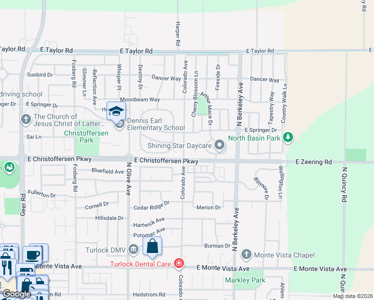 map of restaurants, bars, coffee shops, grocery stores, and more near 4050 Colorado Avenue in Turlock