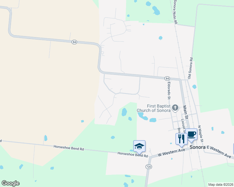 map of restaurants, bars, coffee shops, grocery stores, and more near 275 Cherry Blossom Drive in Sonora