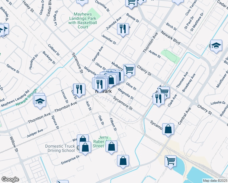 map of restaurants, bars, coffee shops, grocery stores, and more near 7163 Rich Avenue in Newark