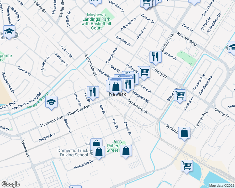 map of restaurants, bars, coffee shops, grocery stores, and more near in Newark