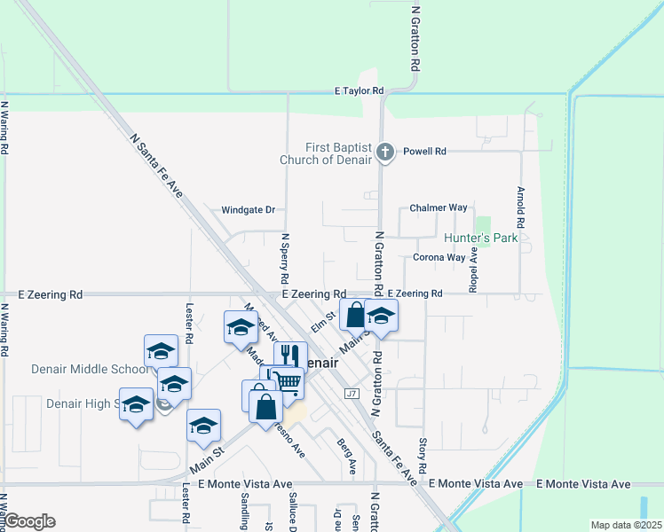 map of restaurants, bars, coffee shops, grocery stores, and more near 4020 Chica Avenue in Denair