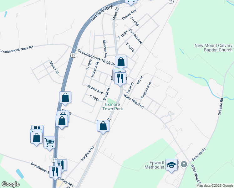 map of restaurants, bars, coffee shops, grocery stores, and more near 3342 Main Street in Exmore