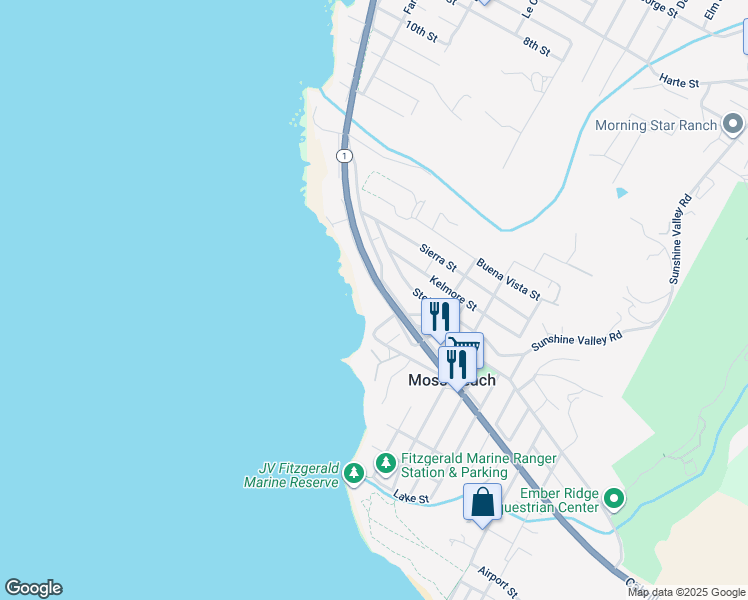 map of restaurants, bars, coffee shops, grocery stores, and more near 2180 Vallemar Street in Moss Beach