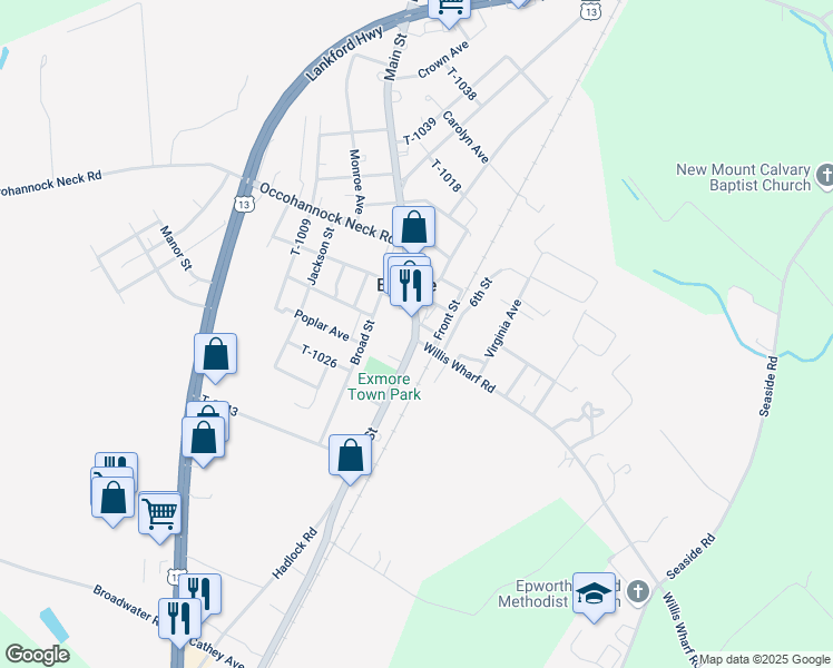 map of restaurants, bars, coffee shops, grocery stores, and more near 3327 Main Street in Exmore
