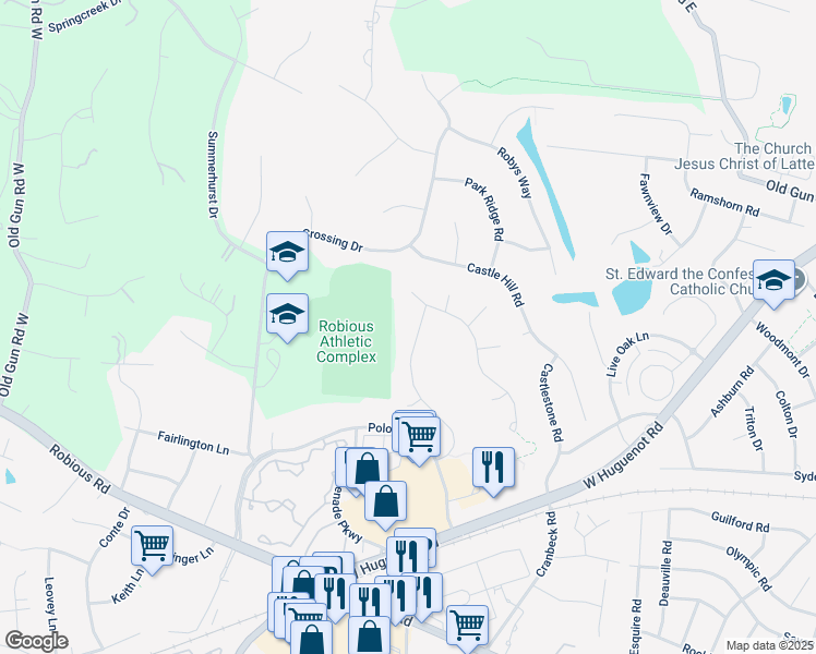 map of restaurants, bars, coffee shops, grocery stores, and more near 2804 Annakay Crossing in Midlothian