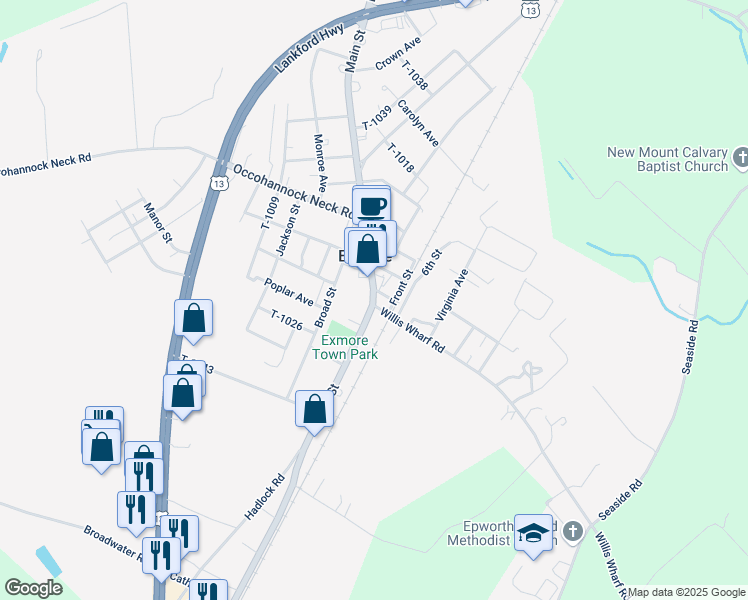 map of restaurants, bars, coffee shops, grocery stores, and more near 3327 Main Street in Exmore