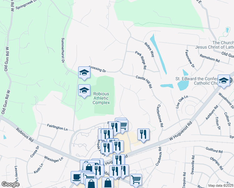 map of restaurants, bars, coffee shops, grocery stores, and more near 2804 Annakay Crossing in Midlothian