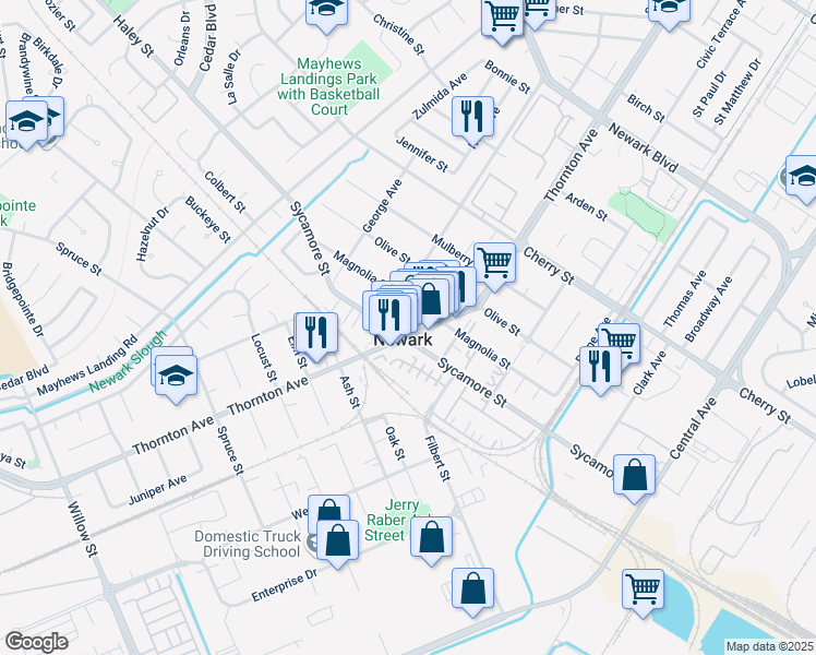 map of restaurants, bars, coffee shops, grocery stores, and more near in Newark