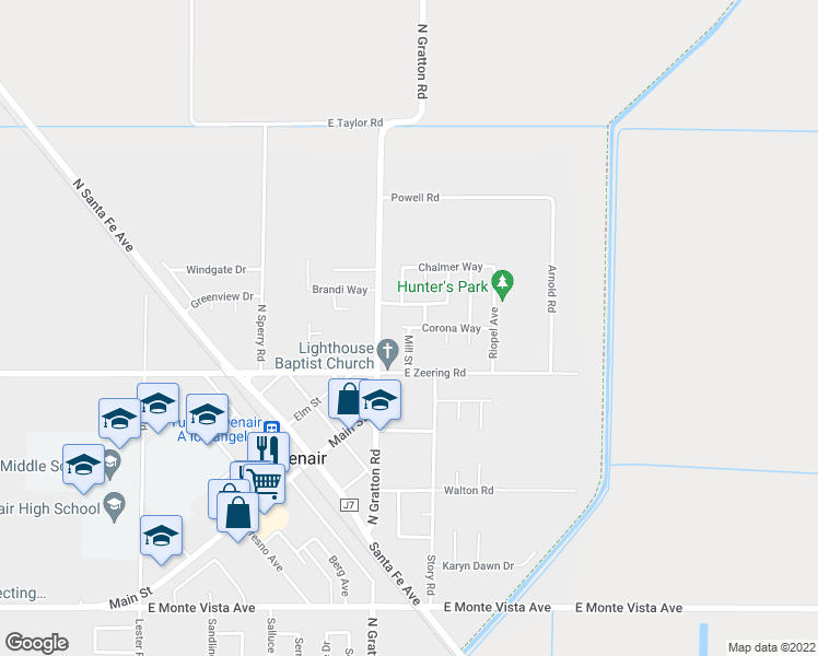 map of restaurants, bars, coffee shops, grocery stores, and more near 4098 Mill Street in Denair