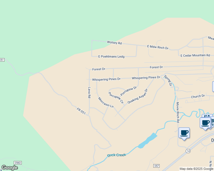 map of restaurants, bars, coffee shops, grocery stores, and more near 4045 Porcupine Circle in Duck Creek Village
