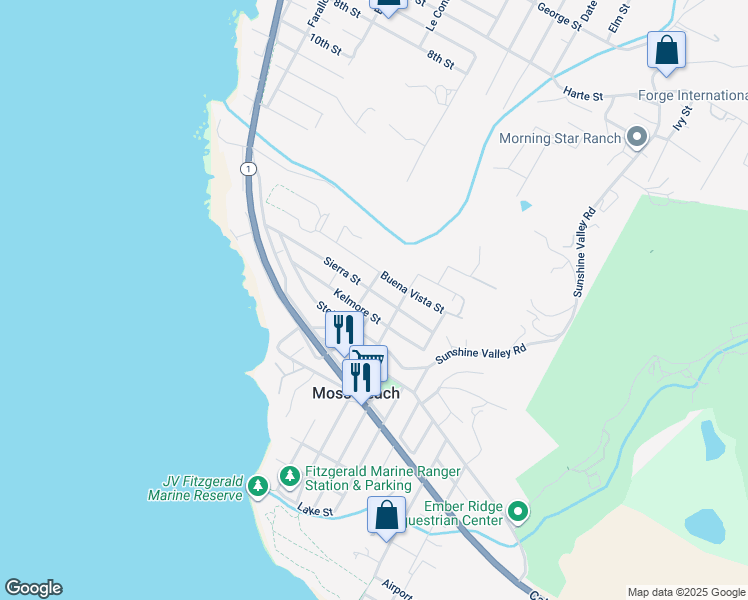 map of restaurants, bars, coffee shops, grocery stores, and more near 730 Sierra Street in Moss Beach