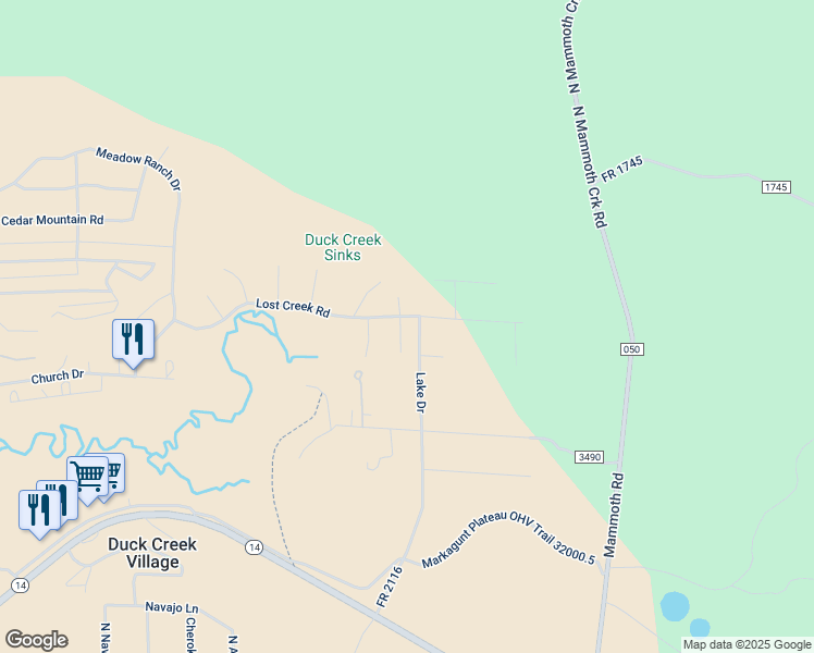map of restaurants, bars, coffee shops, grocery stores, and more near 1380 Lost Creek Road in Duck Creek Village