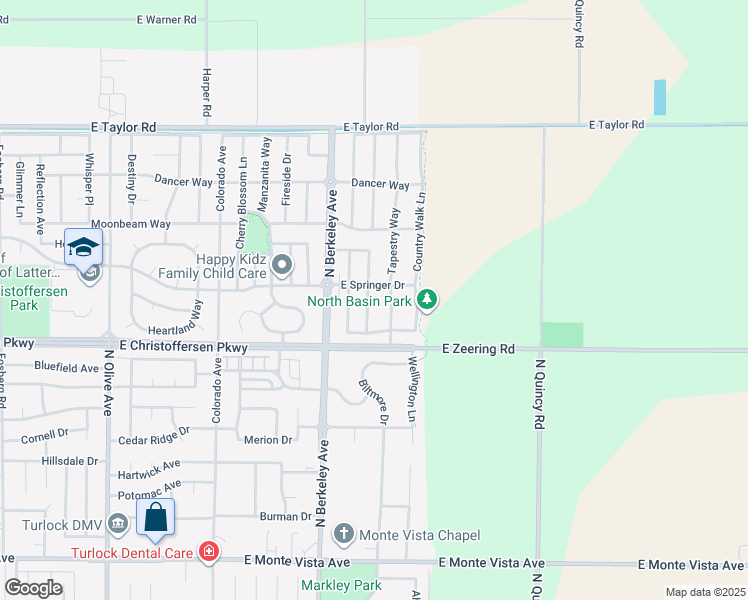 map of restaurants, bars, coffee shops, grocery stores, and more near 1791 Milestone Way in Turlock