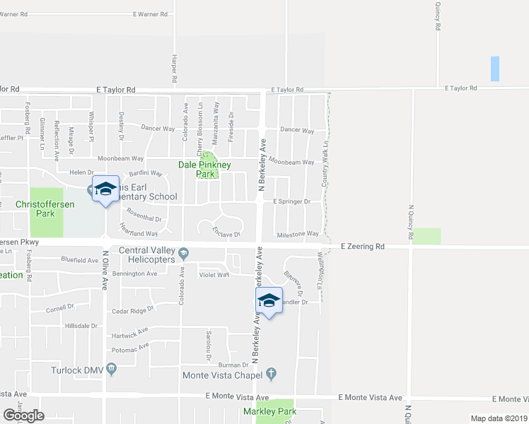 map of restaurants, bars, coffee shops, grocery stores, and more near 4100 North Berkeley Avenue in Turlock